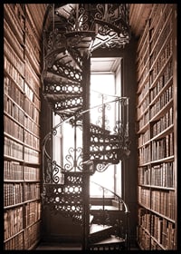 Photograph of spiral staircase in historic library with books-6