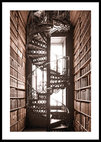 Photograph of spiral staircase in historic library with books-0