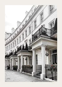 Photograph of white Georgian townhouses with wrought iron details-3