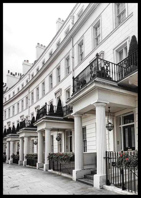 Photograph of white Georgian townhouses with wrought iron details-12