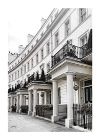 Photograph of white Georgian townhouses with wrought iron details-1