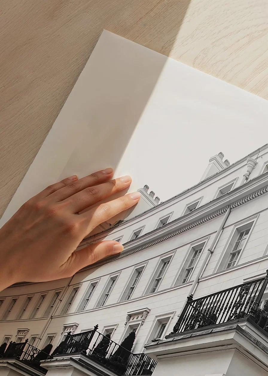 Photograph of white Georgian townhouses with wrought iron details-12