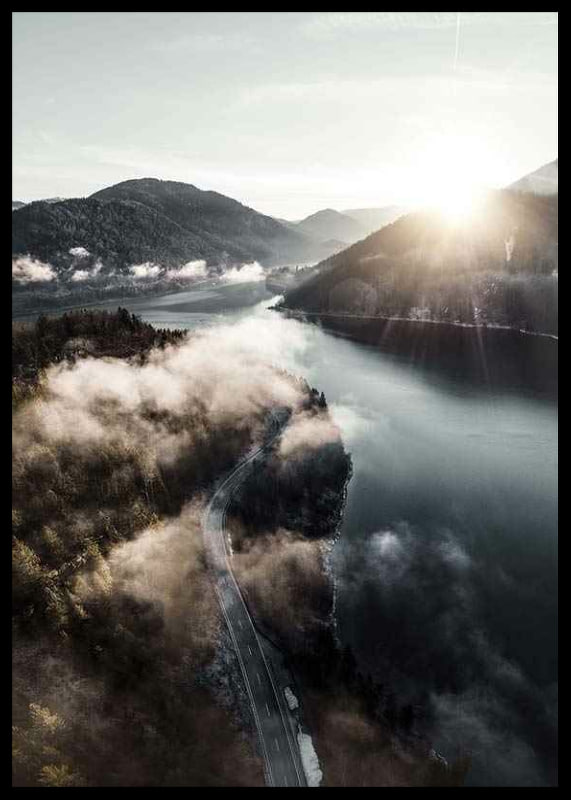 Photographic landscape with lake, mountains and fog in morning light-12