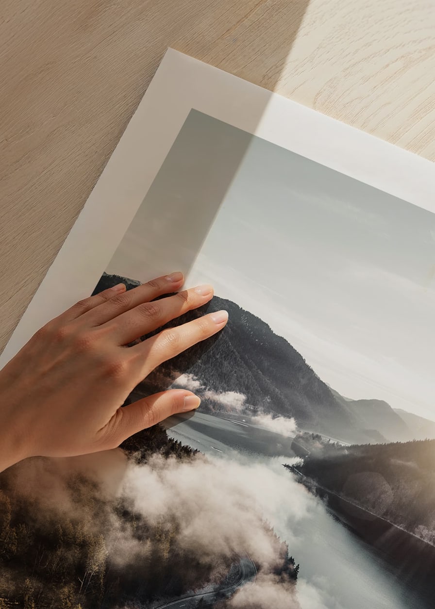 Photographic landscape with lake, mountains and fog in morning light-12