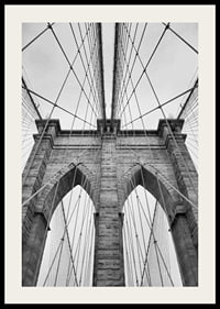 Black and white close-up of Brooklyn Bridge with cables and arches-2