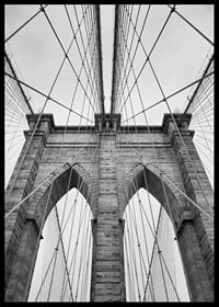 Black and white close-up of Brooklyn Bridge with cables and arches-6