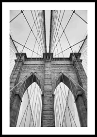 Black and white close-up of Brooklyn Bridge with cables and arches-0