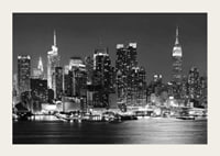 Black and white photograph of Manhattan skyline at night-3