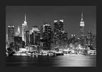 Black and white photograph of Manhattan skyline at night-5