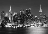 Black and white photograph of Manhattan skyline at night-7