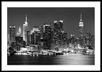 Black and white photograph of Manhattan skyline at night-0