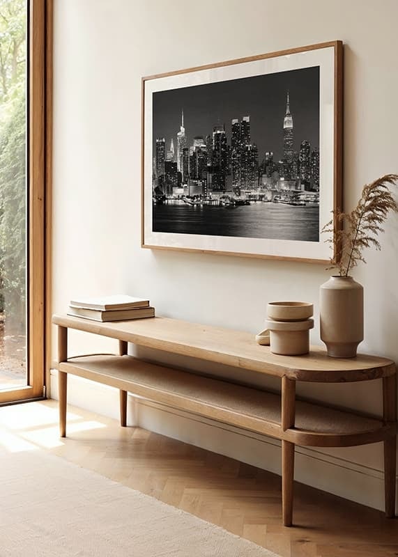 Black and white photograph of Manhattan skyline at night-12