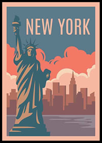 Ilustración gráfica de la Estatua de la Libertad frente a Manhattan-0