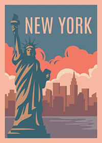 Ilustración gráfica de la Estatua de la Libertad frente a Manhattan-1