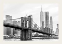 Black and white view of Brooklyn Bridge and New York skyline-3