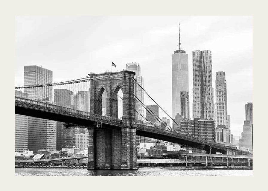 Black and white view of Brooklyn Bridge and New York skyline-12