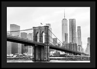 Black and white view of Brooklyn Bridge and New York skyline-4