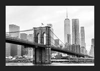 Black and white view of Brooklyn Bridge and New York skyline-5