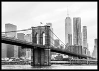 Black and white view of Brooklyn Bridge and New York skyline-6
