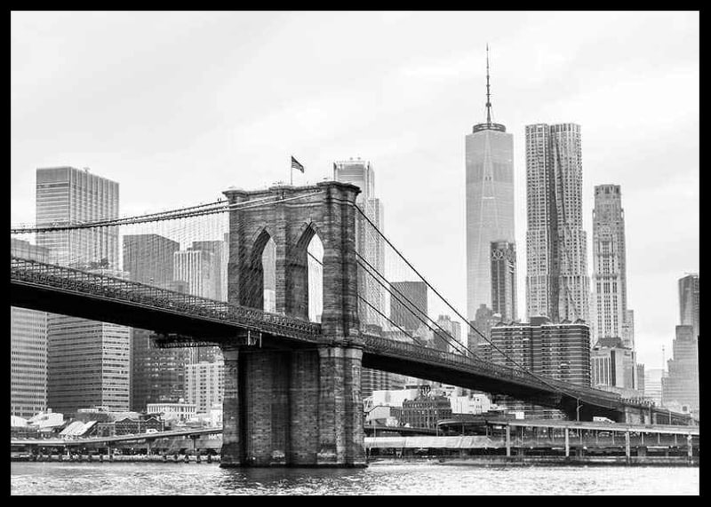 Black and white view of Brooklyn Bridge and New York skyline-12