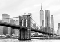 Black and white view of Brooklyn Bridge and New York skyline-7