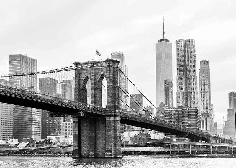 Black and white view of Brooklyn Bridge and New York skyline-12