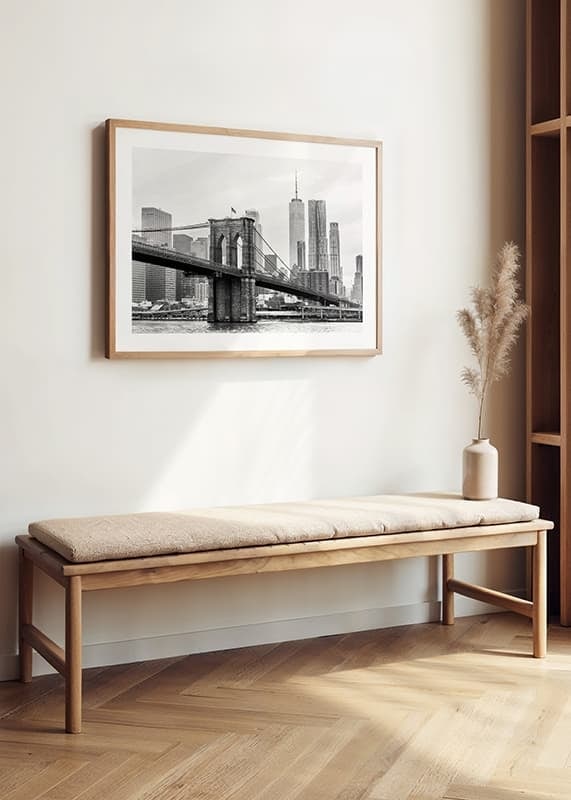 Black and white view of Brooklyn Bridge and New York skyline-12