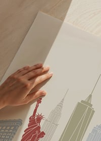 Graphic illustration of New York landmarks in muted colors-3