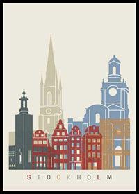 Graphic illustration of Stockholm landmarks in color-0