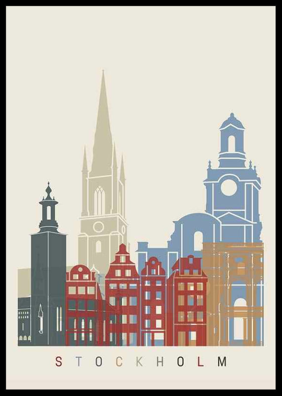 Graphic illustration of Stockholm landmarks in color-12