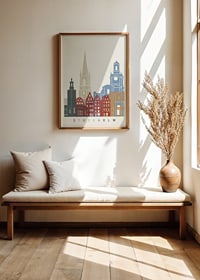 Graphic illustration of Stockholm landmarks in color-2
