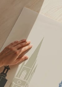 Graphic illustration of Stockholm landmarks in color-3