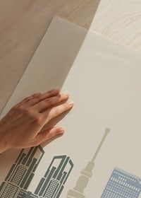 Graphic illustration of Tokyo skyline in muted colors-3