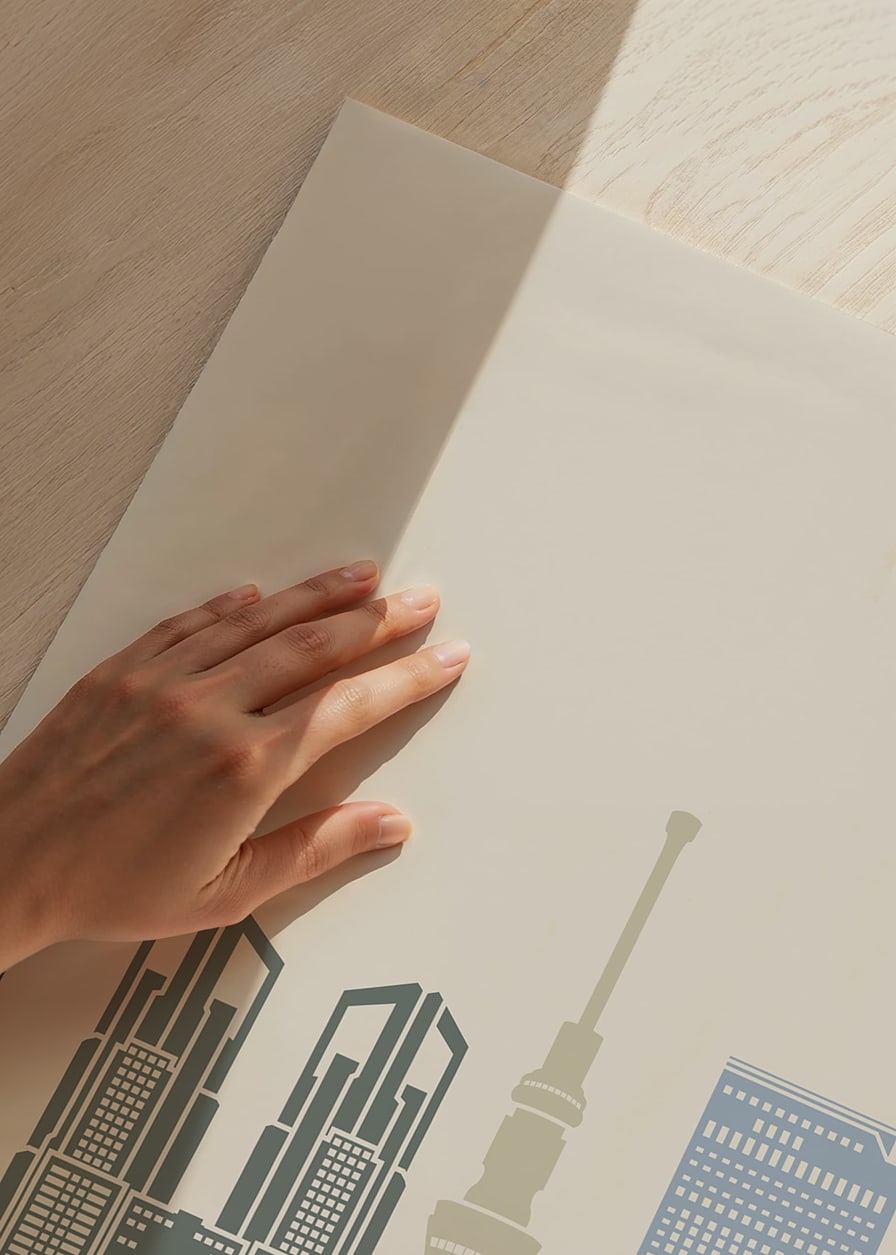 Graphic illustration of Tokyo skyline in muted colors-12