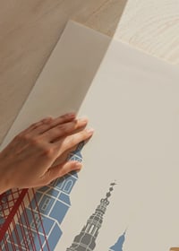 Grafické znázornenie pamiatok Kodane v modrej a červenej farbe-3