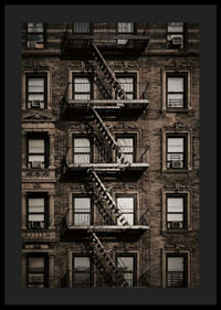 Photographic view of brick building with fire escape in New York-4