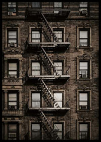 Photographic view of brick building with fire escape in New York-6