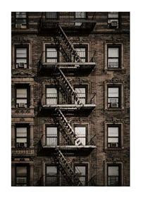 Photographic view of brick building with fire escape in New York-1