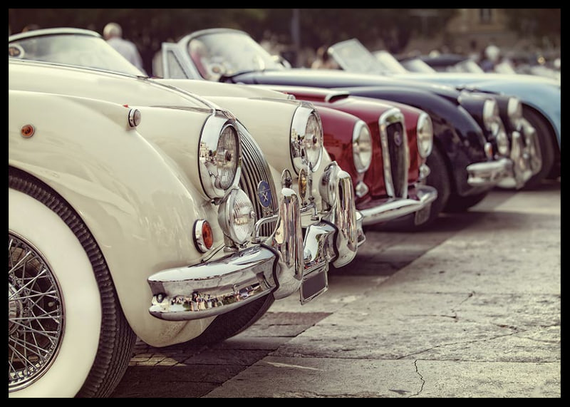 Photographic classic vintage cars in a row, cream and red-12