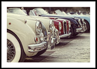 Photographic classic vintage cars in a row, cream and red-0