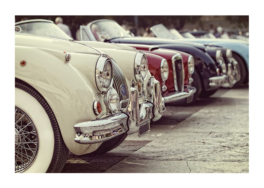 Photographic classic vintage cars in a row, cream and red-12