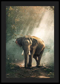 Fotografisk elefant i skoglysning med sollysstråler-4