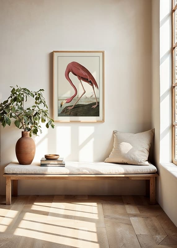 Illustrated Pink Flamingo by the Water, John James Audubon-12