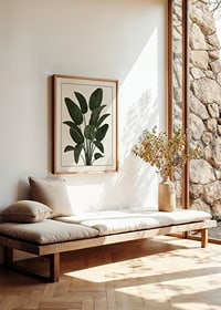 Illustration of large green strelitzia leaves against beige background-2