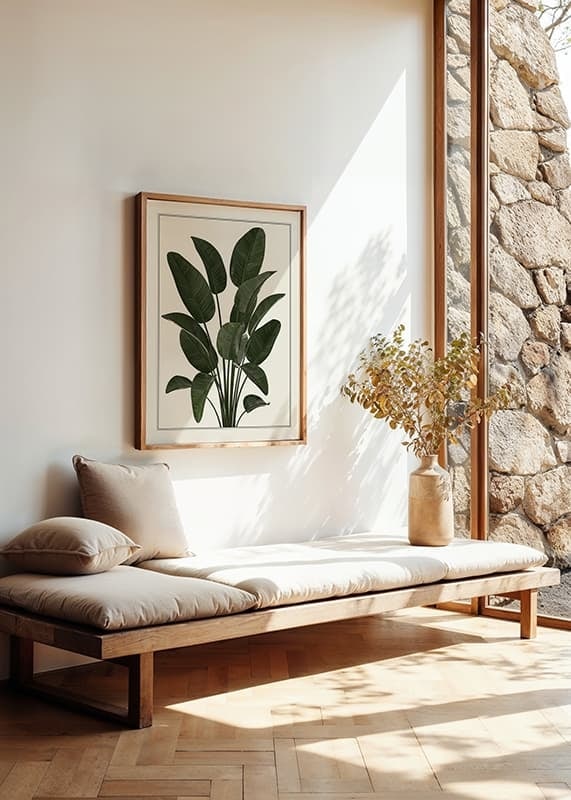 Illustration of large green strelitzia leaves against beige background-12