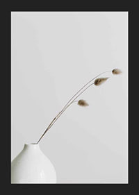 Photograph of dried blades of grass in white vase against light background-5