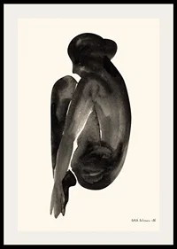 Watercolor of sitting woman in black on light background-2