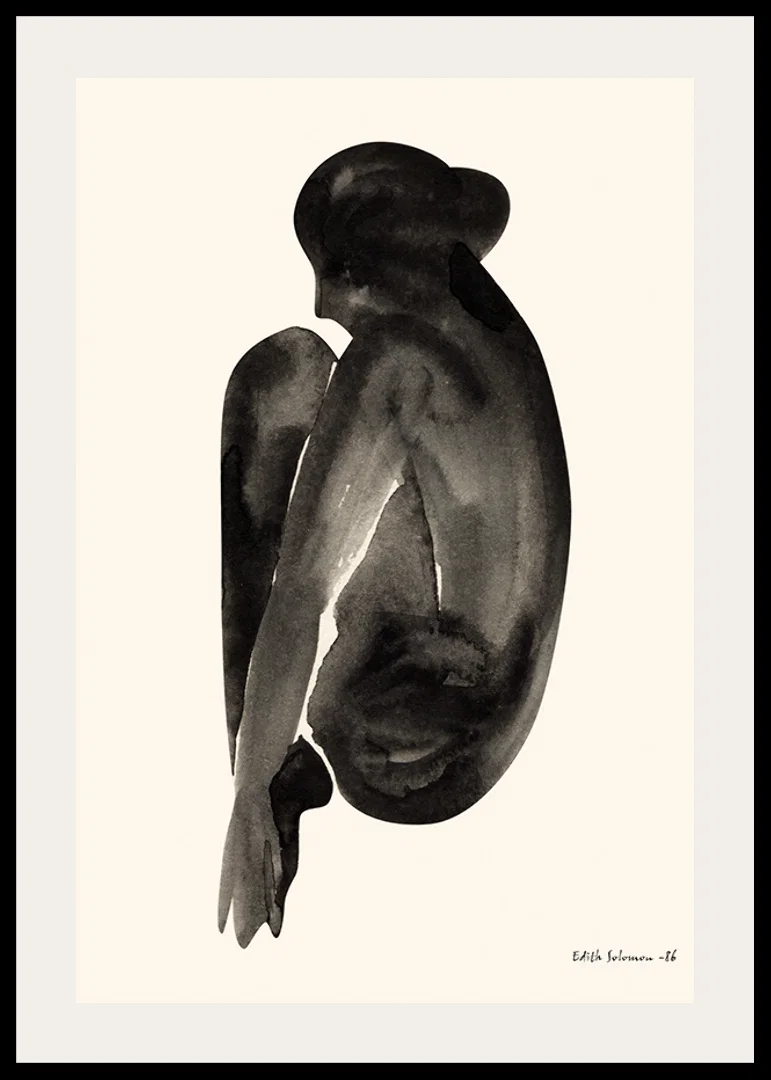 Watercolor of sitting woman in black on light background-12