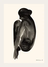 Watercolor of sitting woman in black on light background-3