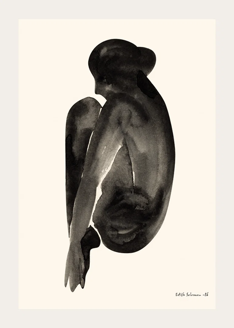 Watercolor of sitting woman in black on light background-12